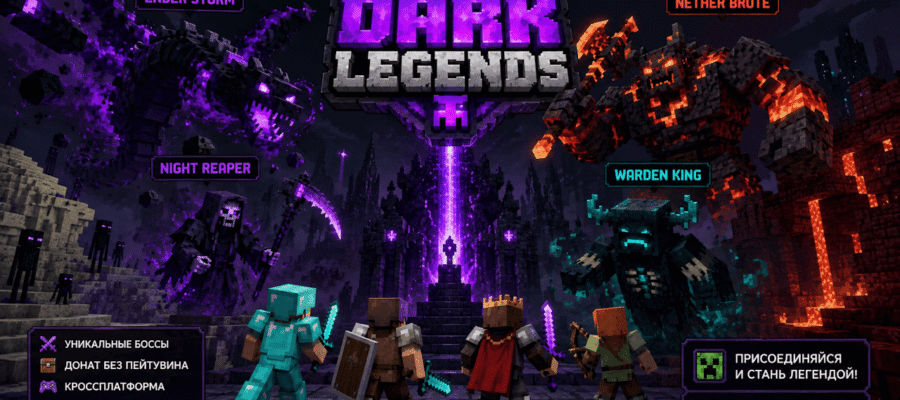 Сервер Майнкрафт Бедрок с боссами Dark Legends